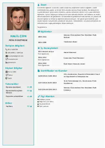 Fizik Öğretmeni CV Örnekleri cv indir